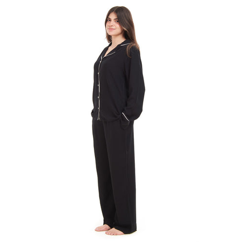 Women summer pajama set Black buttoned shirt + Pants